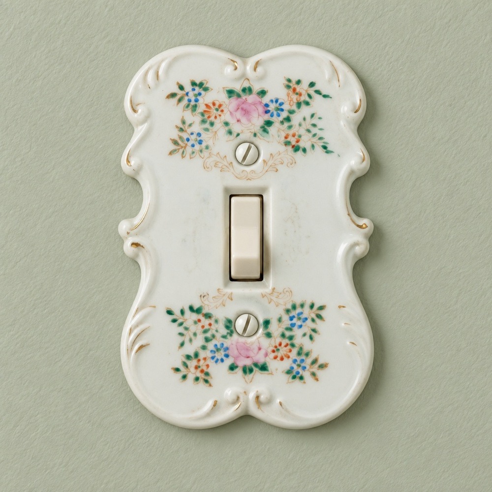 Original Arnart Creation Japan Porcelain Floral Light Switch Cover Gold Trim